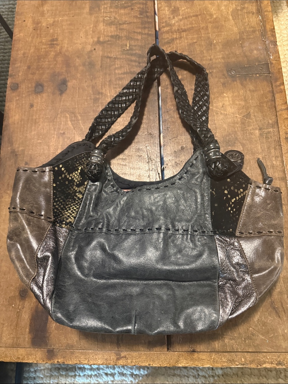The Sak Black and Brown Patchwork Leather Shoulder Bag